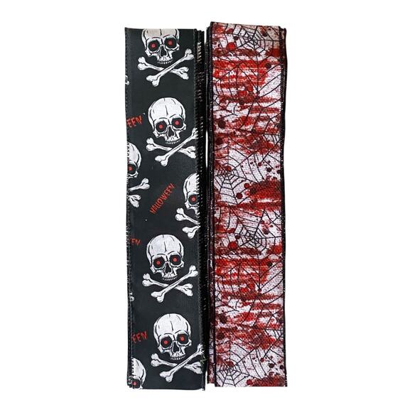 Skull & Blood Splatter Halloween Ribbon Bundle Set – Wreath & Craft Supply - Picture 1 of 3
